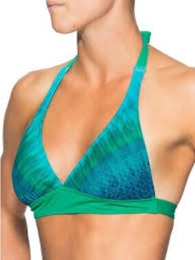 Athleta Rio Vista Banded Green Halter Bikini Swim Top Beach Vacation size small